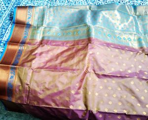 Blue &amp; Gold Silk Saree