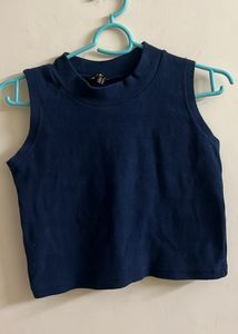 Blue Crop Top With Halter Neck