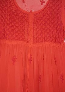 Georgette Chickankari Work Short Kurti Free Size