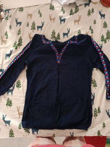 Navy Embroidered Tunic Top