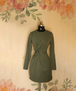 Mango Olive Green Twist Front Dress