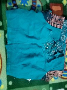 Teal &amp; Gold Embroidered Sari