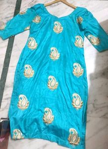 Cyan Sky Blue Kurta Plazo Set For 38 Bust