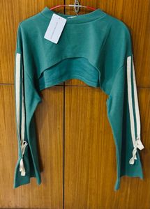 Side Striped Sweatshirt &amp; Solid Cropped Cami Top