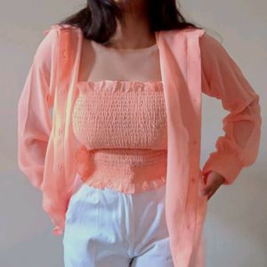 Korean 2 Piece Peach Shirt  (M)