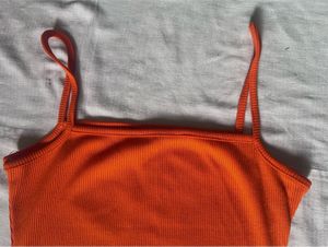 Orange Ribbed Strappy Dress