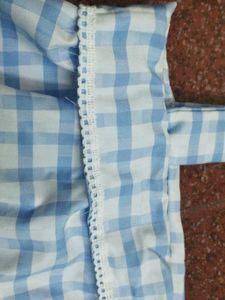 Blue &amp; White Checked Peplum Top