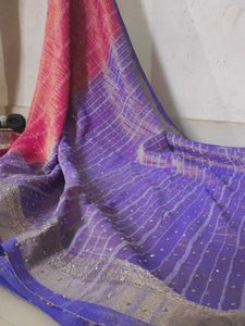 Pink Saree And Violet Pallu Sari With Jari Border