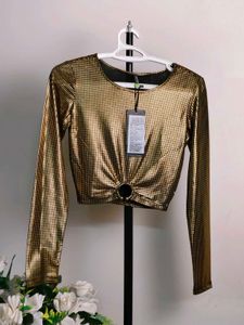 Metallic Long Sleeve Crop Top