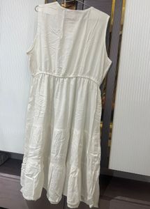 White Cotton Sleeveless Midi Dress