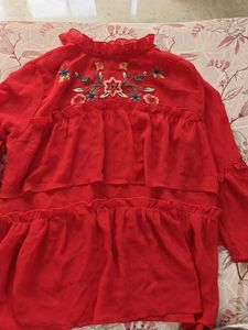 Red Embroidered Top