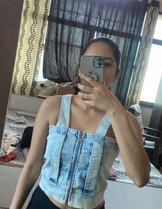 Denim Zip-Up Crop Top