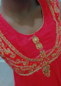 Coral Flared Sleeveless Party Wear