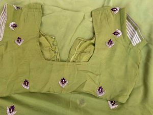 Olive Green Saree-Intricate Embroidery &amp; Blouse