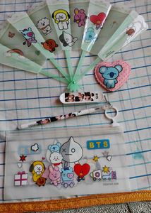 BTS BT21 Pouch, pen, fan & hair accessory.