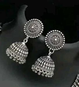 Oxidized Silver Jhumka Set