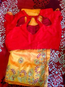 Saree with contrast blouse