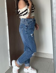 High Waisted Blue Ripped Jeans