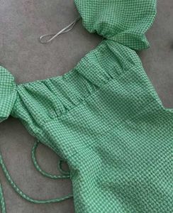 ZARA - Green Gingham Check Puff Sleeves Dress