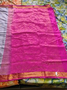 Elegant Pink &amp; Grey Soft Silk Saree