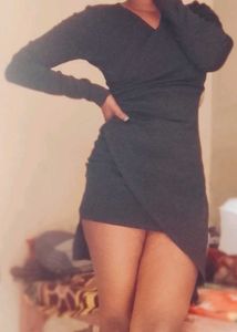 Elegant Black Wrap Bodycon Mini Dress