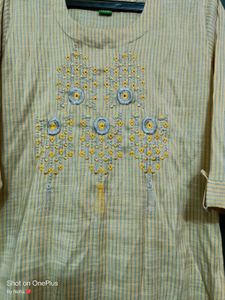 Embroidered Striped Kurti Set