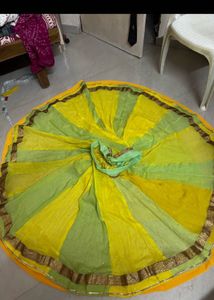 Bright Yellow &amp; Green Lehanga+pink Dupatta