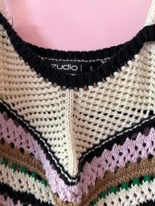 NStriped Crochet Tank Top With Free Black And Wh