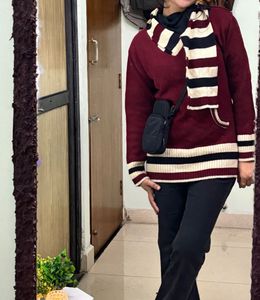 Korean Maroon Knitted Pullover Sweater