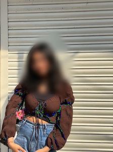 h&amp;m Brown Long Sleeve Crop Top