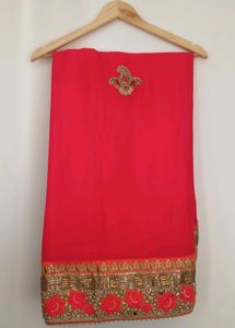Elegant Red Embroidered Saree