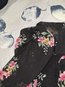 Cute Flowers Black Peplum Top For Women.
