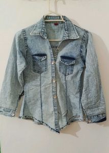 Women's acid wash denim-style Overcoat