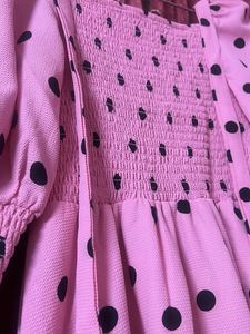 Pink Polka Dot Smocked Dress