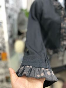 Ruffled Black Cropped Jacket