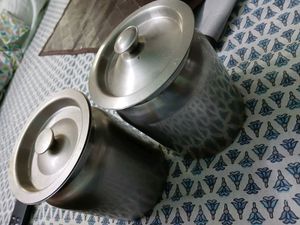 Steel Kitchen Canisters And Glass Jug