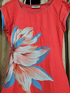 Embroidered Straight Red Kurta