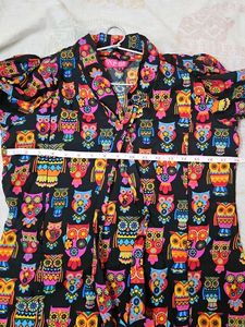 Owl Print Tie-Neck  Feeding Dress