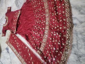 Maroon &amp; Gold Embellished Lehenga