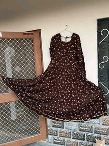 Elegant Brown Printed Anarkali Kurta