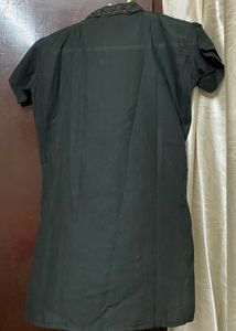 Black Cotton Embroided Short Kurti In XXS size