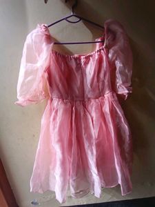 Pink Puff Sleeve Fit And Flare Dress
