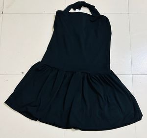 Black Halter Drop Waist Mini Dress