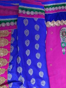 Blue &amp; Pink Rajsthani Design Silk Soft Saree