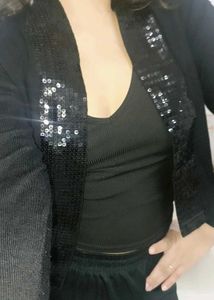 Black Sequin Blazer Cardigan