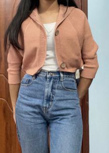 Peach Ribbed Knit Shrug