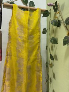 Yellow Organza Boat Neck Kurti