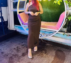 Elegant Brown One-Shoulder Dress
