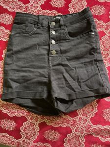 Black High-Waisted Denim Shorts