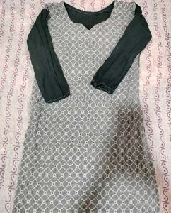 Grey and Black Jaali Net Embroidered Kurti